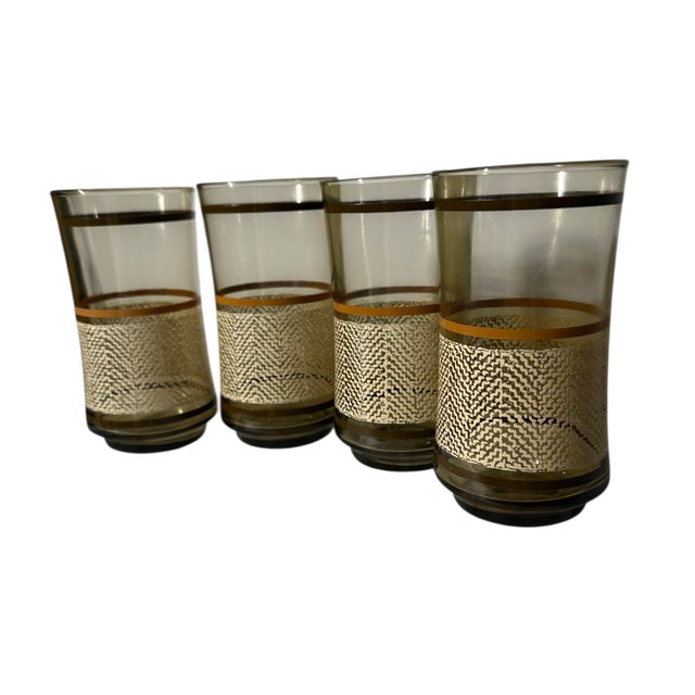 Libbey Glass Co. Vintage Libbey Bolero Woodhue Smoke Brown Stripe Tweed Tumblers - A Set of 4 For Sale - Image 4 of 12