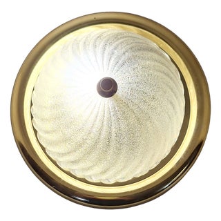 Flat Vintage Brass Ceiling Lamp with Segmented Frosted Glass Shade, 1990s For Sale