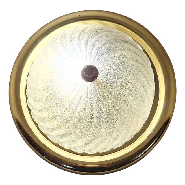 Flat Vintage Brass Ceiling Lamp with Segmented Frosted Glass Shade, 1990s For Sale