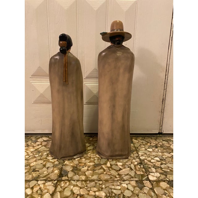 Late 20th Century Vintage Hand Painted Ceramic Statues - Set of 2 For Sale - Image 5 of 9