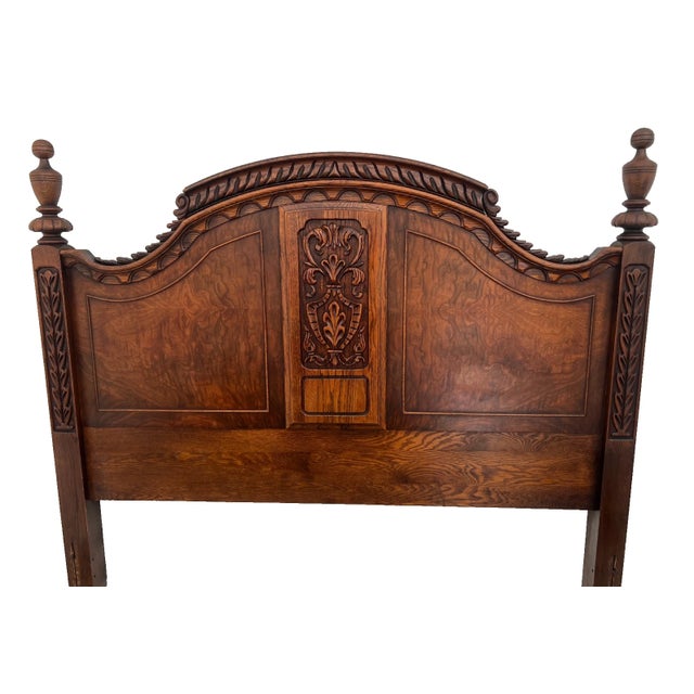 Gorgeous Antique Renaissance Revival Headboard, Footboard Full Size Carved Oak For Sale - Image 4 of 12