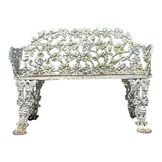 Vintage Regency Wrought Iron Grape Leaf Bench For Sale