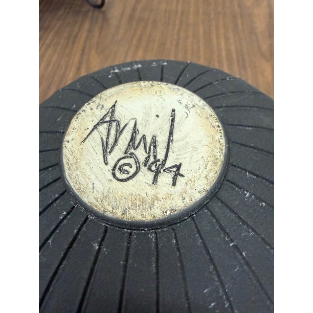 Nancy April Signed Art Pottery Vase Modern Japanese Mix Black Raku 1994 For Sale - Image 4 of 4