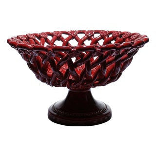 Small Vintage Red Braided Openwork Ceramic Bowl from Pichon Uzès, 1980s For Sale