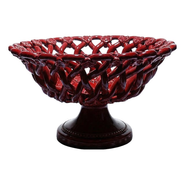 Small Vintage Red Braided Openwork Ceramic Bowl from Pichon Uzès, 1980s For Sale