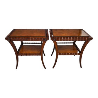 Vintage Teak Klismos Side Tables With Glass Pair For Sale
