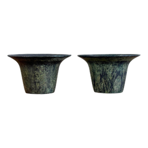 Mid Century Modern Cast Bronze Candle Holders With Verdigris Patina - A Pair