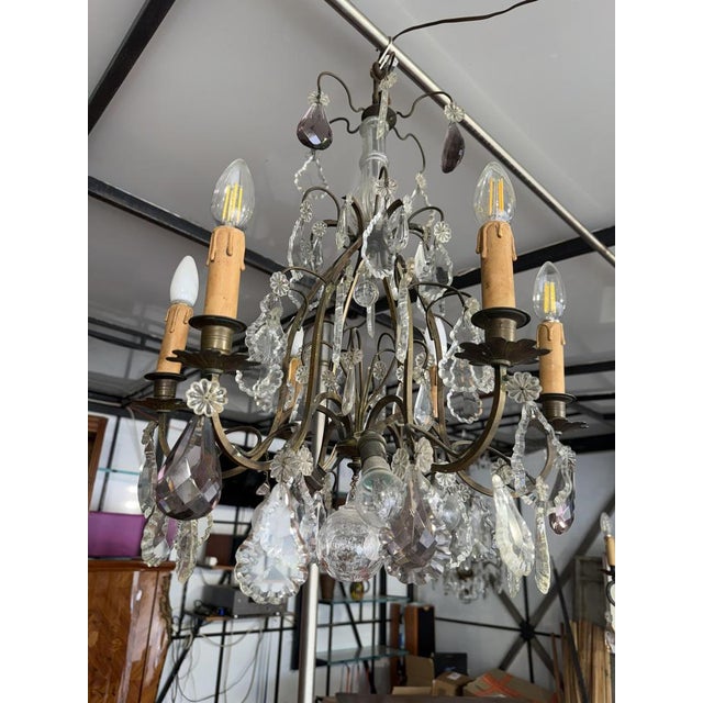 Louis XV 9-Light Cage Chandelier with Crystal Drops, in Very Good conditions. Designed before 1890 European Plug (up to...