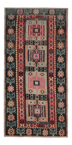 Vintage Turkish Oushak Handmade Cotton Brown Wool Kilim Area Rug