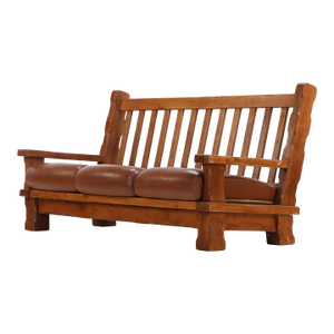 A French Heavy Oak Brutalist Style Open Arm Sofa, C. 1960.