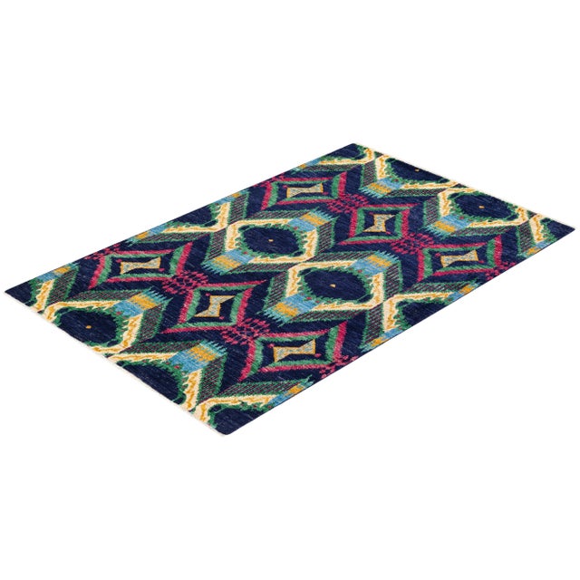 Blue Modern Hand Knotted Area Rug, Blue - 5' 0" x 7' 10" For Sale - Image 8 of 9