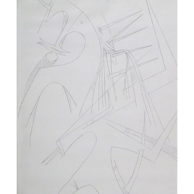 Wifredo Lam untitled surrealist drawing from 1954. A drawing in pencil. Hand-signed and dated 1954 on the lower right....