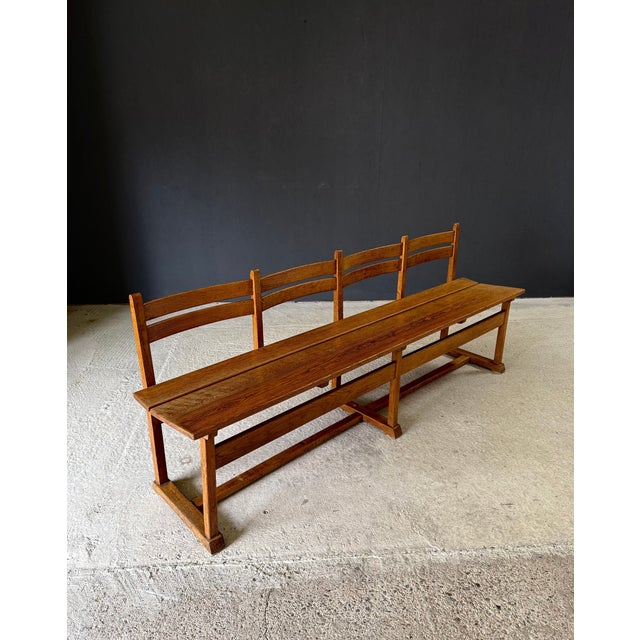 Wood Mid-Century Handcrafted Oak 4-Seater Bench, Belgium, 1950s For Sale - Image 7 of 18