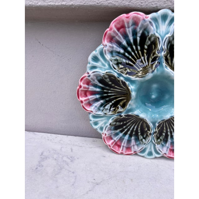 French French Majolica Oyster Plate Fives Lille, Circa 1890 For Sale - Image 3 of 4