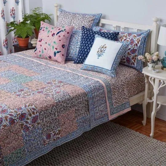 Contemporary Aizel King Multi/Blue Patchwork Hand Stitched Quilt For Sale - Image 3 of 5