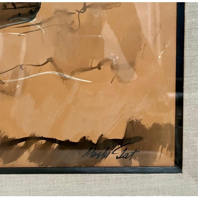 Expressionism Moshe Gat, Large Israeli Watercolor Gouache Painting Jerusalem Landscape Moshe Gat, c. 1960 For Sale - Image 3 of 4