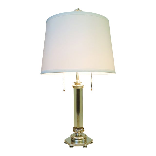 1930s Gilbert Rohde Art Deco Streamline Sterling Silver Crystal Glass Rods Table Lamp For Sale