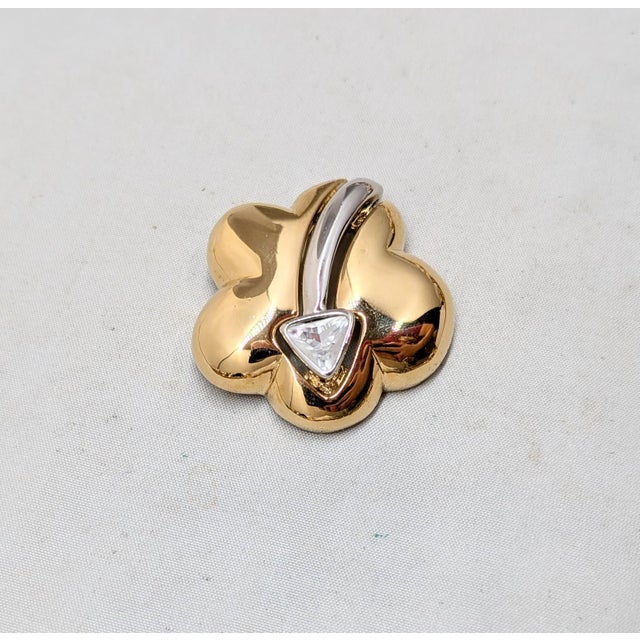 Vintage 1980s Signed Courreges Paris Goldtone & Rhodium Plated Rhinestone Brooch For Sale - Image 4 of 7