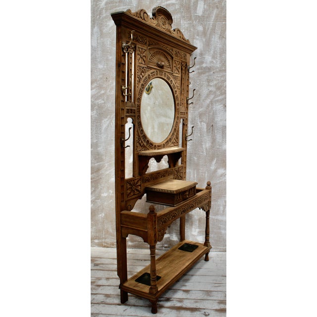 Victorian Green Man Hall Stand in Oak, 1880 For Sale - Image 9 of 12