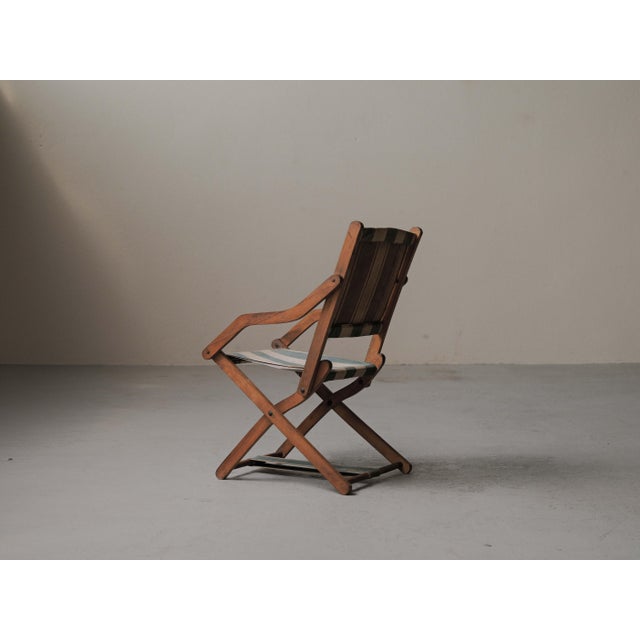 French Folding Campaign Chair in Wood and Striped Canvas, 1900s For Sale - Image 11 of 16