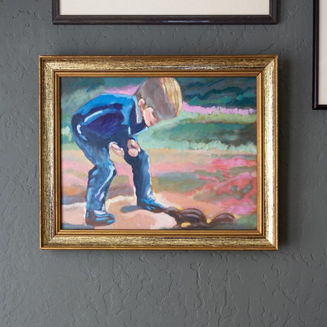 Bright Impressionist Oil Painting by Oregon Artist Boy Meets Squirrel For Sale - Image 9 of 10