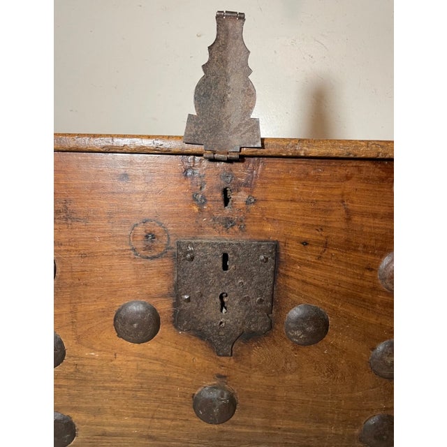 Rare Antique 18th Century Wrought Iron Adorned Wood Blanket Chest Trunk Box For Sale - Image 17 of 18