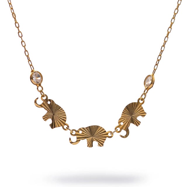 Gold Trinity Elephant Blessings Gold Necklace For Sale - Image 8 of 8