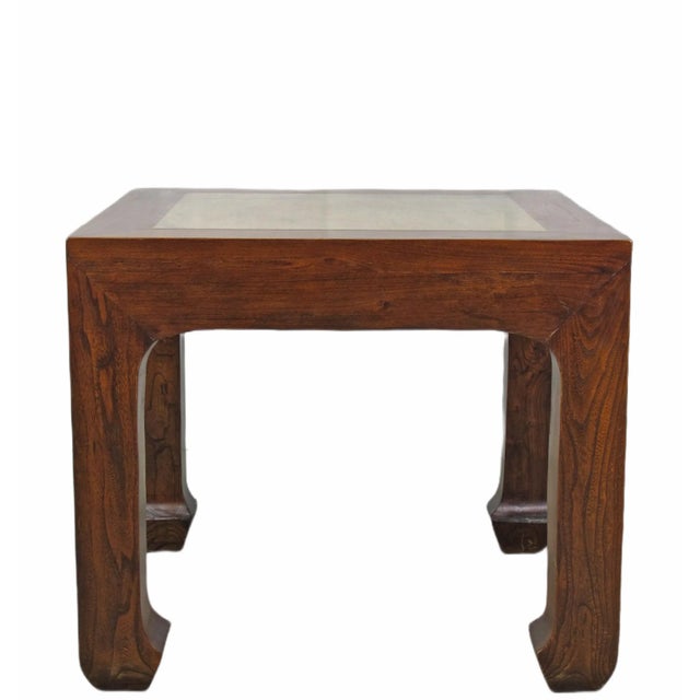 Chinese Marble Top and Elm Square Vintage Accent or Side Table 22"h For Sale - Image 3 of 7