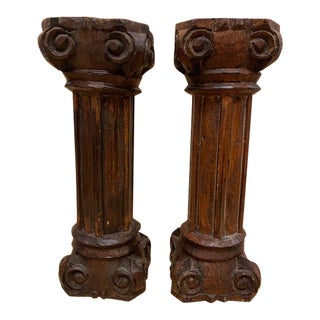 Antique Carved Ionic Columns - a Pair For Sale