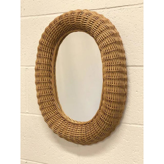 Light Yellow Oval Mirror in Wicker and Bamboo, 1980s For Sale - Image 8 of 8