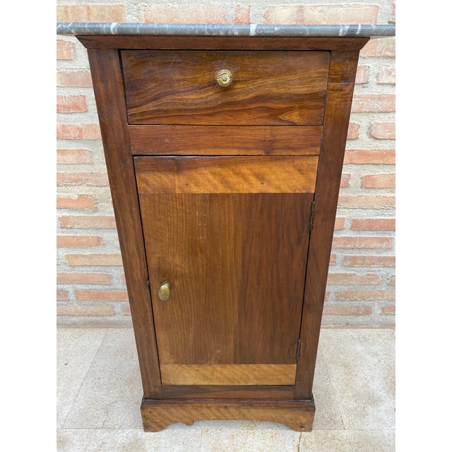 French 20th Century Biedermeier Nightstand with Marble Top & One-Drawer & Door, 1900s For Sale - Image 3 of 18