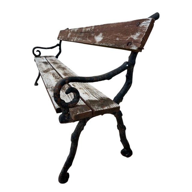 Wood Vintage French Cast Iron and Wood Garden Bench, 1900s For Sale - Image 7 of 10