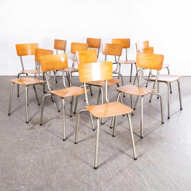 1960s French Stacking University Silver Slim Back Dining Chairs, Set of 13 For Sale - Image 5 of 11