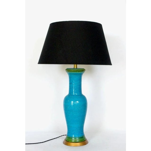 Mid-Century Modern Aldo Londi Bitossi Rimini Blue and Green Stripe Table Lamp, 1950's For Sale - Image 3 of 12