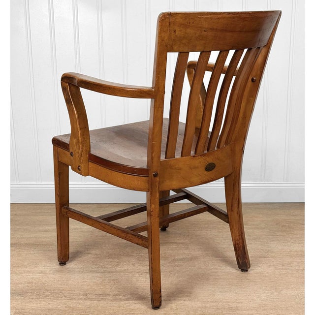 Antique Traditional Mahogany Wood Bankers Library Arm Chair For Sale - Image 6 of 16