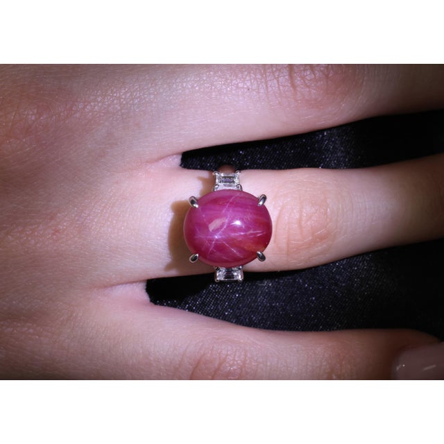 Late 20th Century Late 20th Century 14.26 Natural Double Star Ruby & 0.38ct Diamond Platinum Ring Size 5.75 For Sale - Image 5 of 11