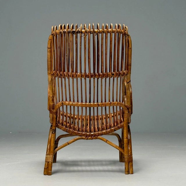 Italian Mid-Century Modern, Armchair, Rattan, Cane, Bamboo, Italy, 1960s For Sale - Image 9 of 10