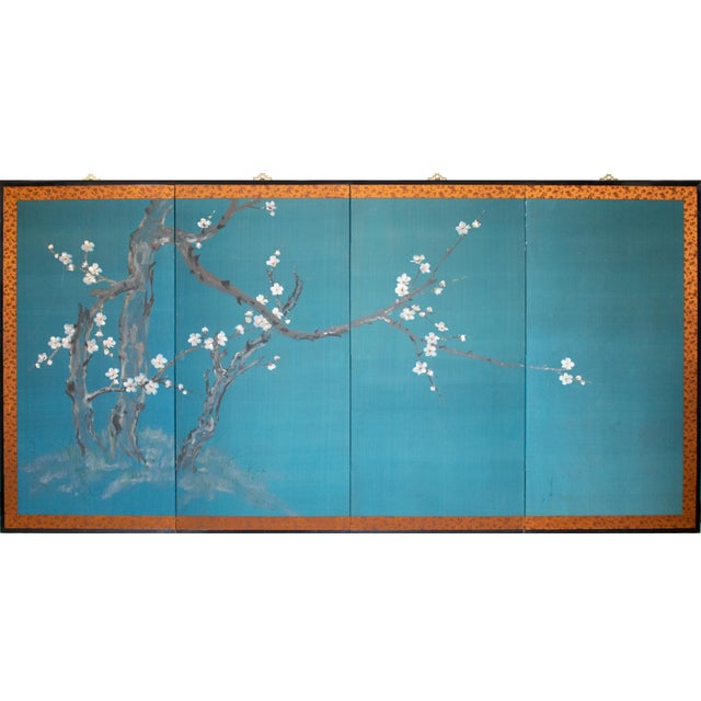 C. 1970s Japanese Style Silk Screen "Blossoming Cherry Tree" For Sale - Image 18 of 18