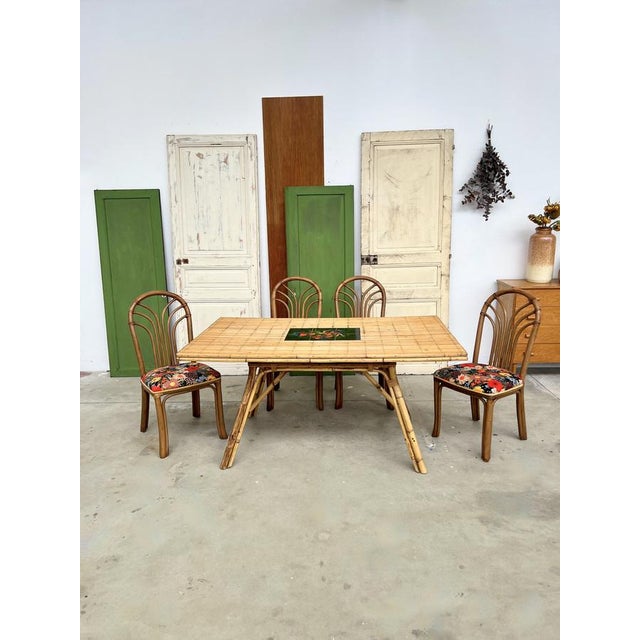 Bamboo and Rattan Dining Table by Audoux Minet, 1950s For Sale - Image 11 of 14