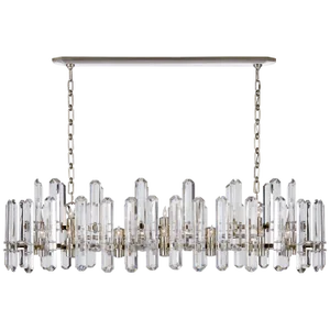 AERIN for Visual Comfort Signature Bonnington Large Linear Chandelier in Polished Nickel with Crystal