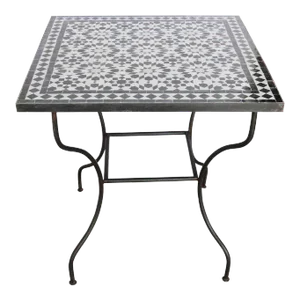 Moroccan Fez Mosaic Table in Black and White Tiles