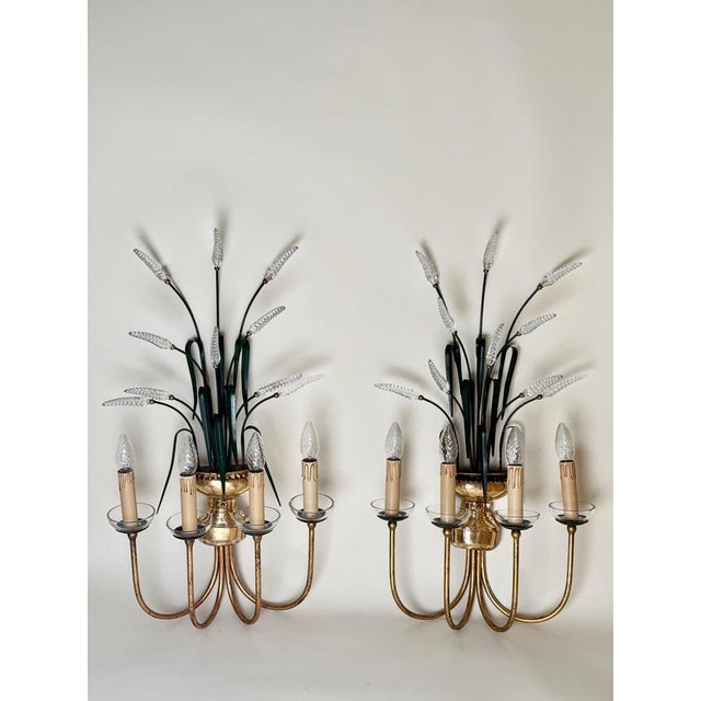 Crystal 4-Arm Wheat Sheaf Wall Sconces from Banci Firenze, Italy, 1980s, Set of 2 For Sale - Image 16 of 17