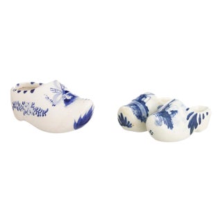 Miniature Earthenware Delft Clogs, 19th Century, Set of 2 For Sale
