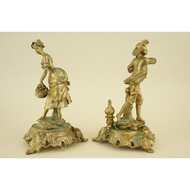20th Century Mercury-Gilded Bronze Sculptures of Lady and Dandy, France For Sale - Image 3 of 18