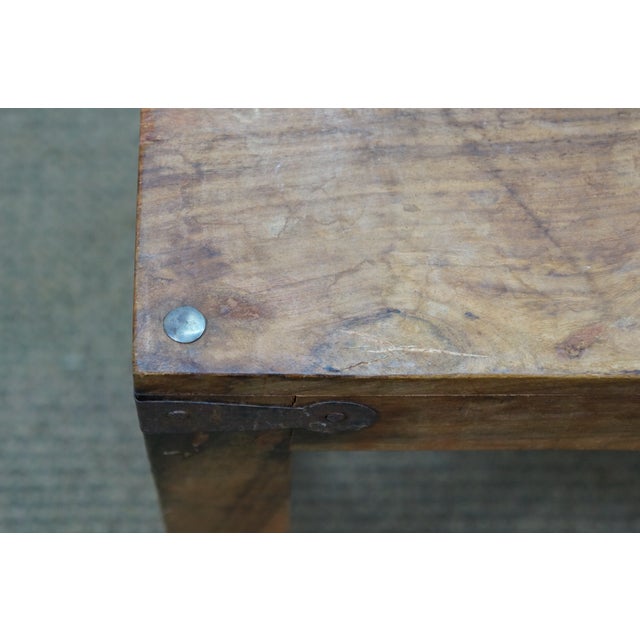 Rustic Teak Metal Banded Farmhouse Side Table Ottoman Foot Stool Step ...
