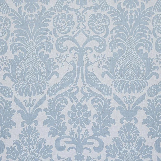 Sample - Schumacher Anna Damask Fabric in Soft Blue For Sale