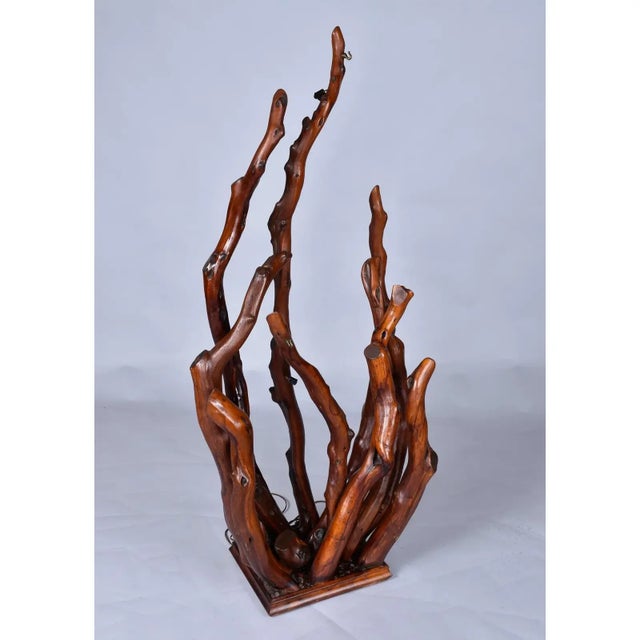 1970s Rustic Handcrafted Tree Branch Floor Lamp With Amber Glass Globes For Sale - Image 9 of 13