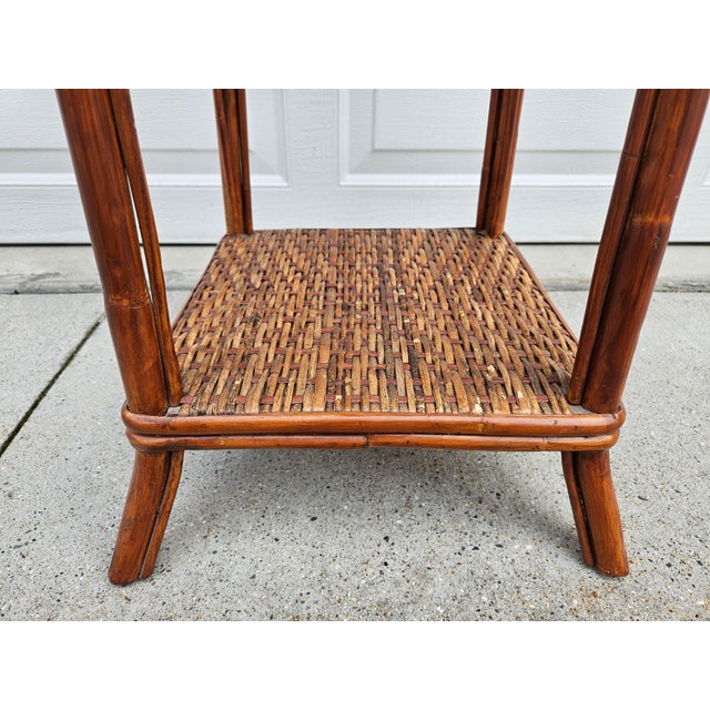 Brown Palecek Tall Square Woven Rattan Bamboo Side Table For Sale - Image 8 of 13