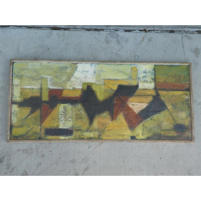 Sophisticated Mid Century Modern Abstract Expressionist Painting by Greta Corman sold as found in vintage condition...