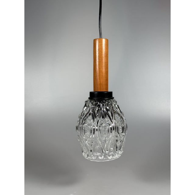 1960s Mid-Century Space Age Ceiling Lamp Pendant Lamp in Teak and Glass, 1960s For Sale - Image 5 of 11